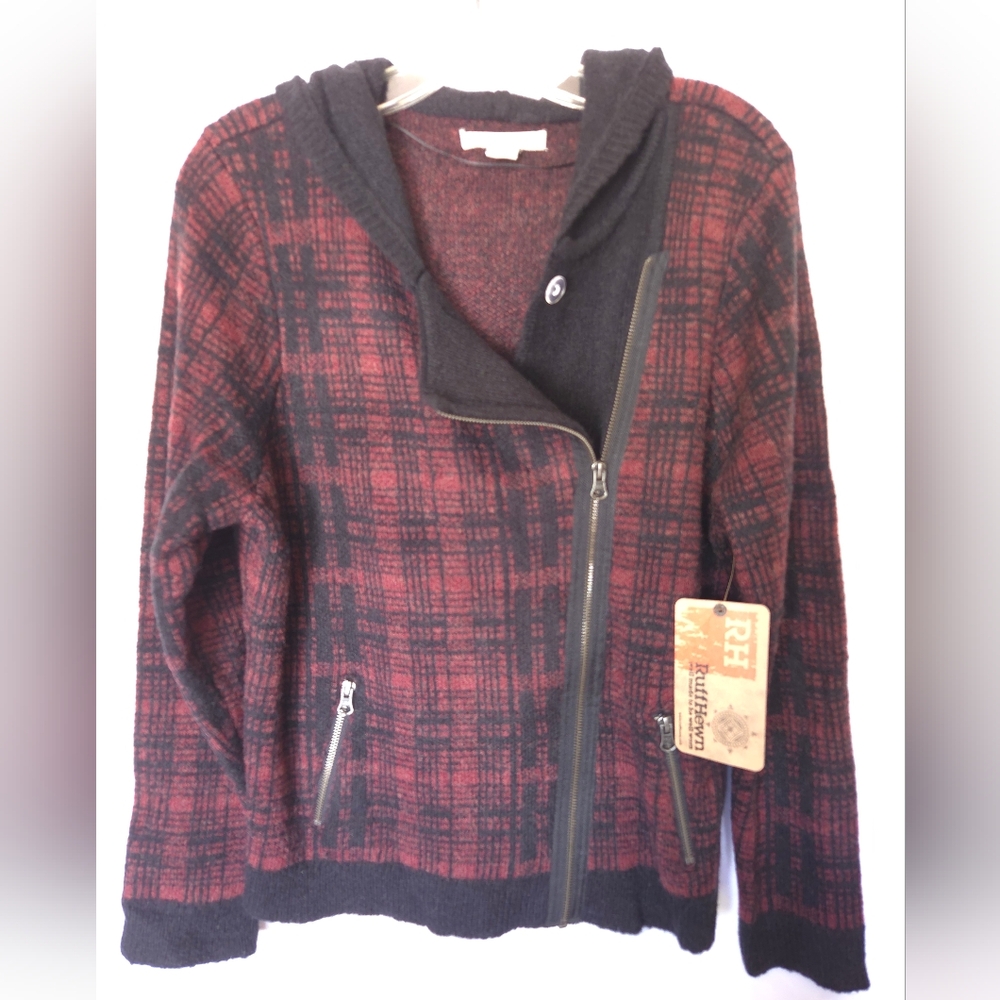 Ruff Hewn Red And Black Zip Up Sweater/Sweatshirt.